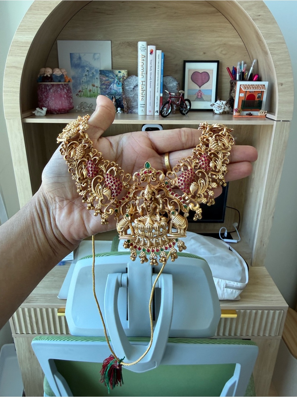 Antique gold tone Temple Goddess Necklace